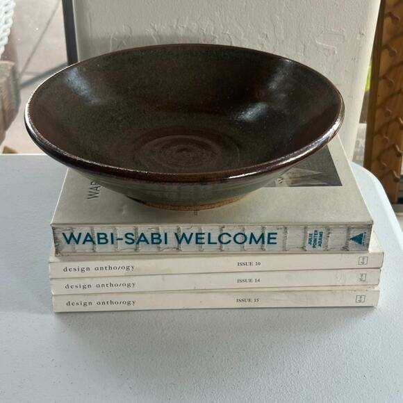 Signed Studio Art Pottery Bowl Glazed Hand Thrown Signed Stoneware 10x3" Brown - Picture 2 of 12